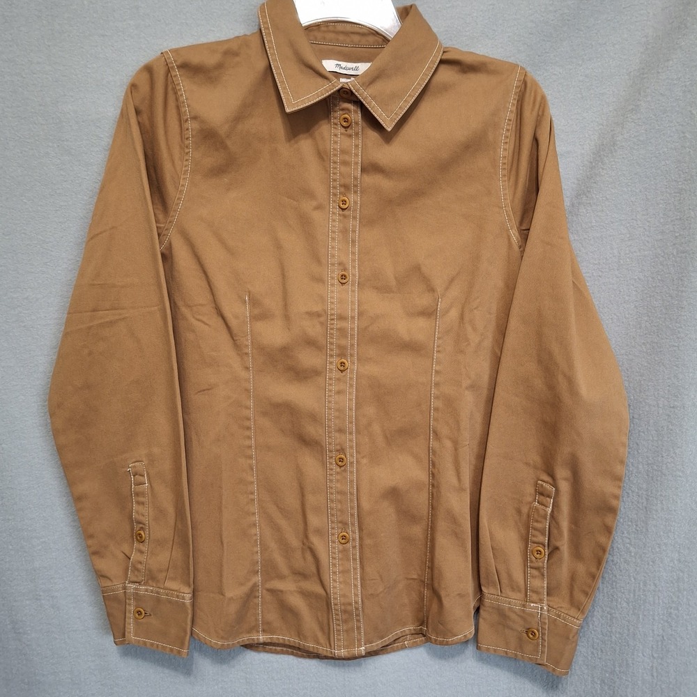Madewell Women's Size 6‎ Regenerative Chino Darted Button-Up Fitted Shirt Brown